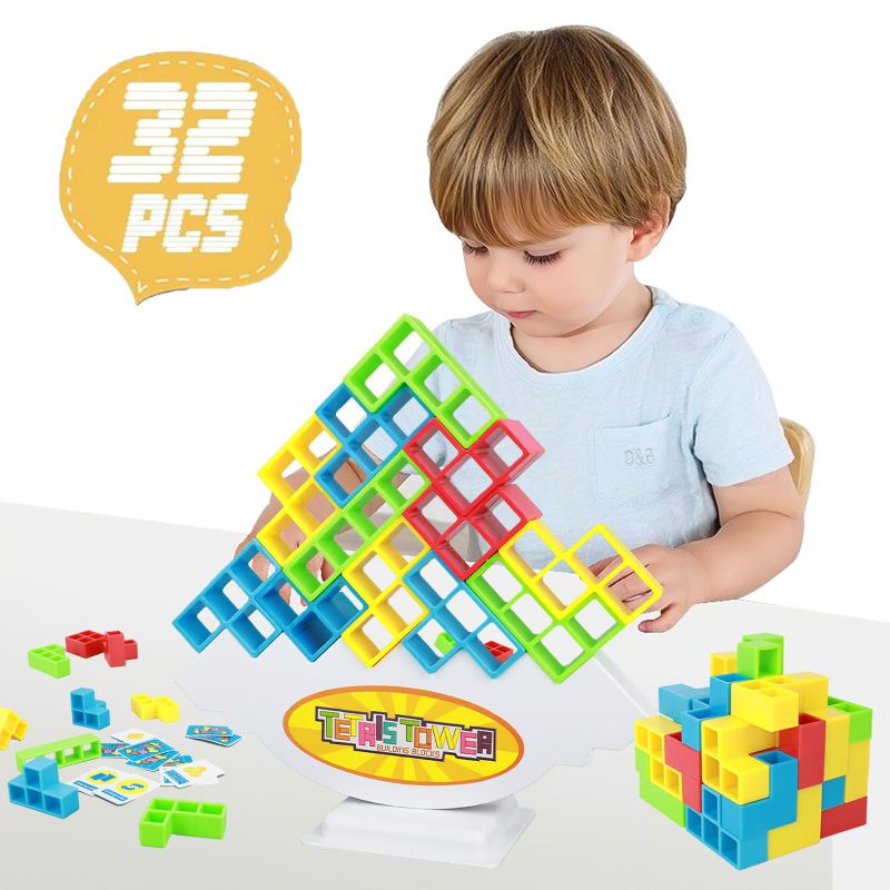 Photo 1 of  ** BIG BUNDLE OF 2 **Tetra Tower Game-32 PCS Stacking Building Block Game,Team Tower Game for Kids & Adults?Family Board Game?Tetris Tower Game?Perfect for Family Games, Parties 32 PCS+22 Card