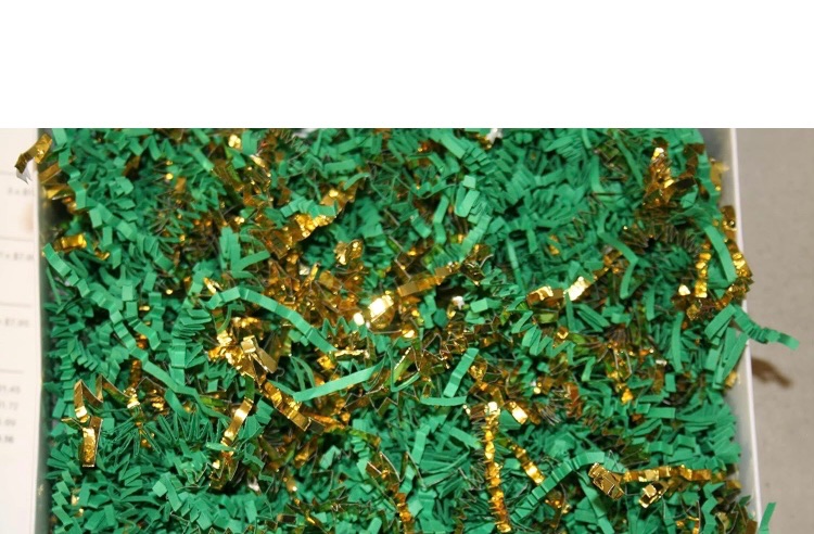 Photo 1 of Crinkle Paper Shred with METALLIC GOLD Trim for Packaging Filler 2-Ounce Bag (GREEN & GOLD)