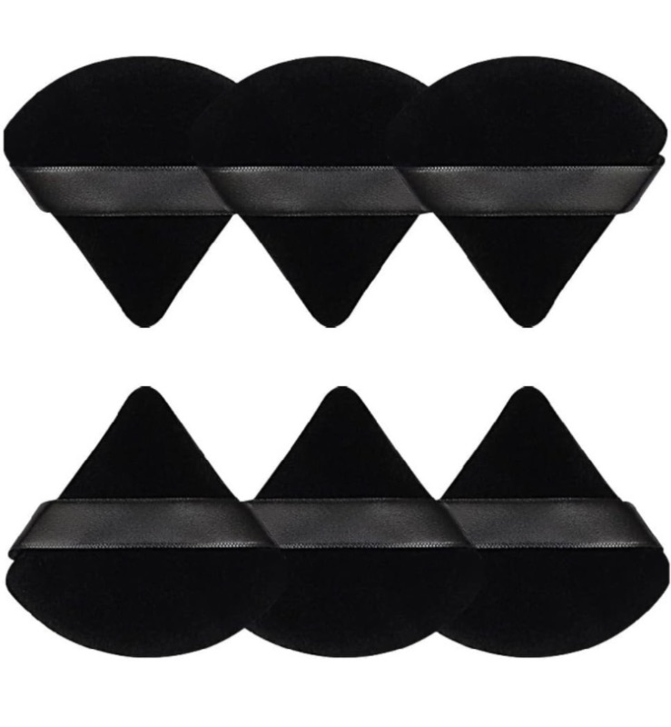 Photo 1 of Pimoys 6 Pieces Powder Puff Face Soft Triangle Makeup Puff for Loose Powder Body Powder, Velour Makeup Blender Sponge Foundation Blending Sponges Set Beauty Makeup Tools(Black)