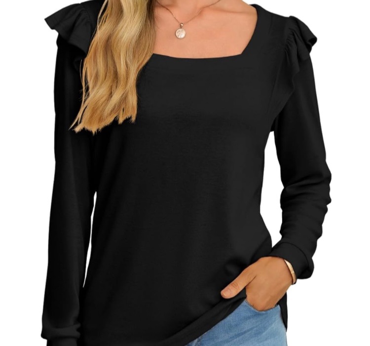 Photo 1 of JINKESI Women Long Sleeve Tunic Tops Casual Loose Shirts Square Neck Ruffle Tops