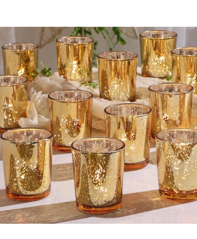 Photo 1 of Gold Votive Candle Holders 24pcs, Mercury Glass Tealight Candle Holder, Gold Wedding Centerpieces for Table Decorations, Gold Valentine Party Bridal Shower Decorations