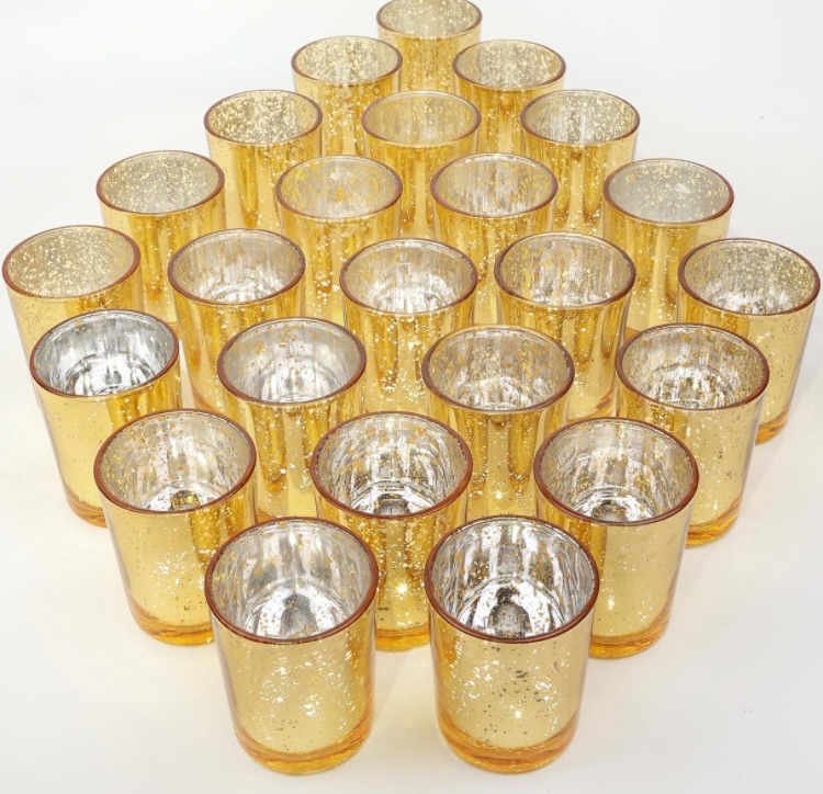 Photo 1 of 24 Pcs Gold Votive Candle Holders, Speckled Mercury Gold Glass Candle Holder Bulk for Wedding Centerpiece Table Decor, Tea Lights Candle Holder for Valentines Day Decor, Home Decor