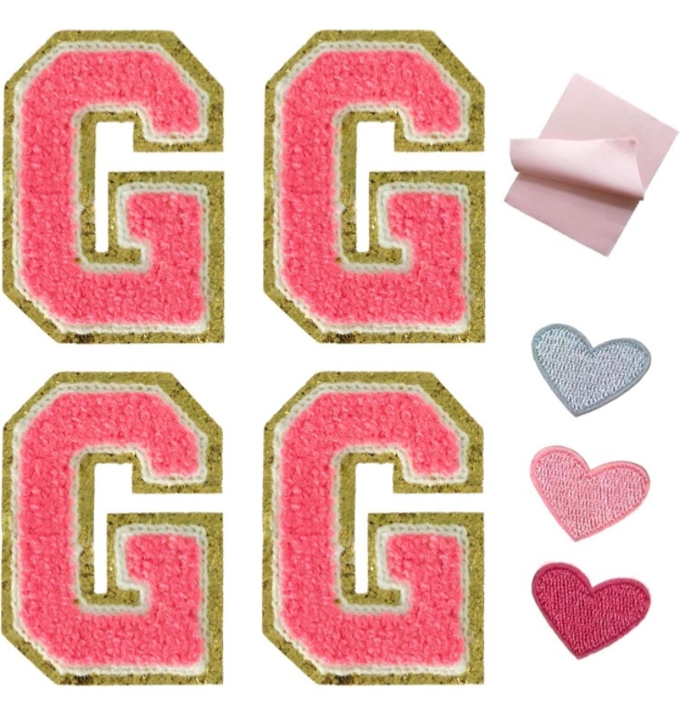 Photo 1 of 16 Pcs Rose Red Varsity Letter Patches G Chenille Alphabet Patches Chenille Letter Patches English Chenille Letters for Jackets Varsity Letters Glitter Iron on Gold Trimmed Iron on Letters for Clothing