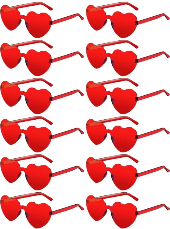 Photo 1 of 12 Pairs Heart Shaped Sunglasses for Women Girl Colorful Rainbow Sunglasses Rimless Fun Trendy Transparent Heart Sunglasses Party Favor