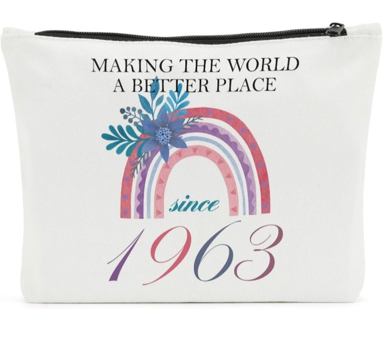 Photo 2 of 60th Birthday Gifts for Women Makeup Bag 60th Birthday Decorations Gifts for 60 Year Old Women Boho Rainbow Decor Stuff Gifts for Female Her Mom Grandma Wife Aunt Friends A Better Place Since 1963