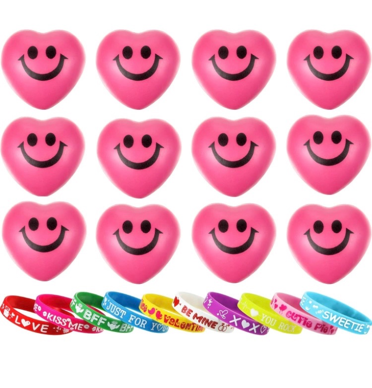 Photo 1 of .8 3.8 out of 5 stars 3
12 Pieces Valentine's Day Heart Smile Face Stress Balls Funny and Silicone Bracelets Stress Relief Smile Ball for Classroom Exchange Party Favor Game Prize Carnival Valentine Present (Pink)