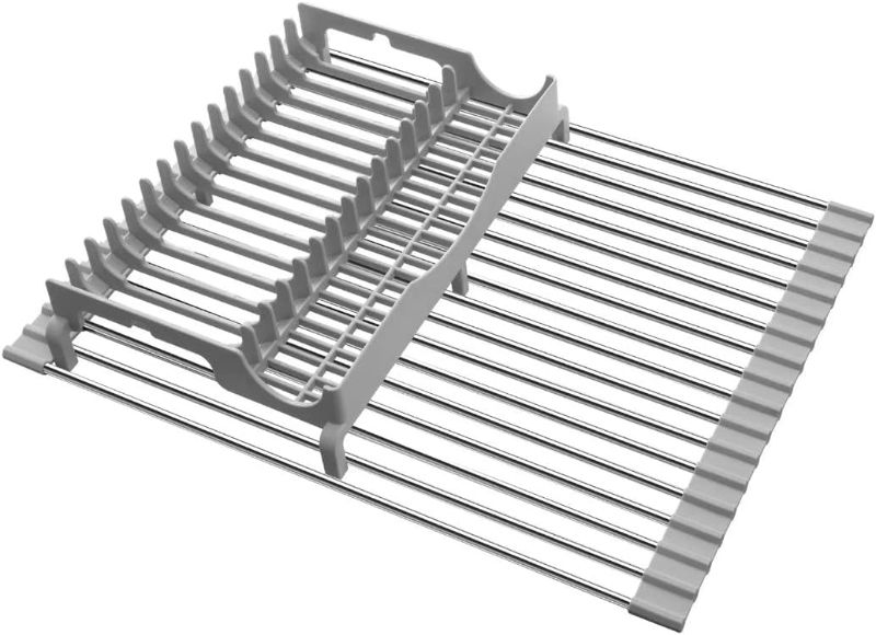 Photo 1 of ** PARTS ONLY *** Emierai upgraded Roll Up Dish Drying Rack(21.5” x 13.1”) Over Sink Dish Drainer Foldable Stainless Steel Trivet for Kitchen Countertop