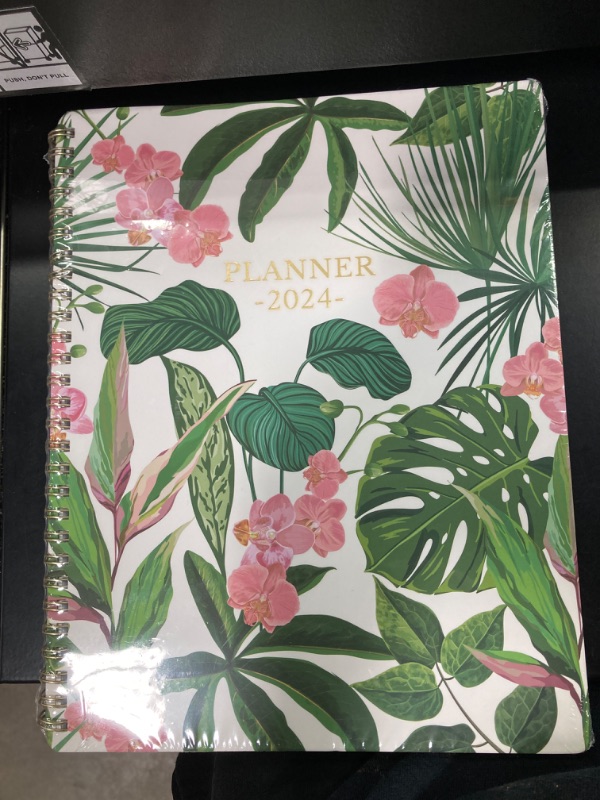 Photo 2 of 2024 Planner - Jan. 2024 - Dec. 2024, Planner 2024, 8" x 10", 2024 Planner Weekly and Monthly with Marked Tabs + Thick Paper + Contacts + Calendars + Holidays + Twin-Wire Binding - White Floral