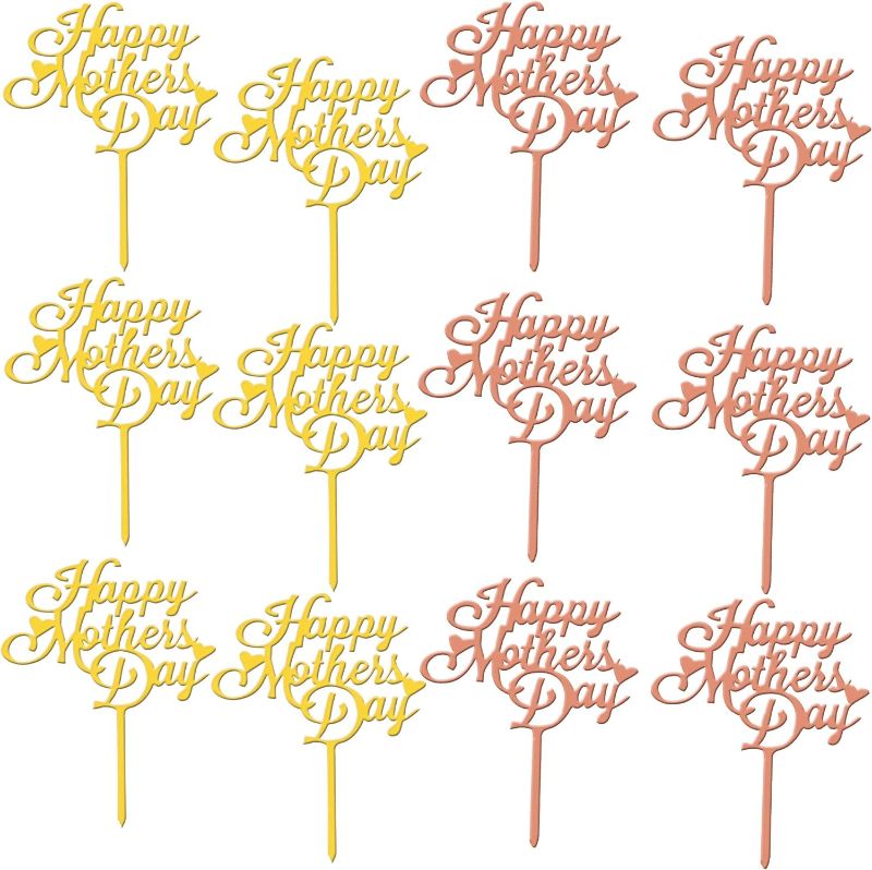 Photo 1 of 12 Pieces Mother's Day Cake Topper Happy Mother's Day Cake Toppers Acrylic Cake Decoration for Mother's Day Party