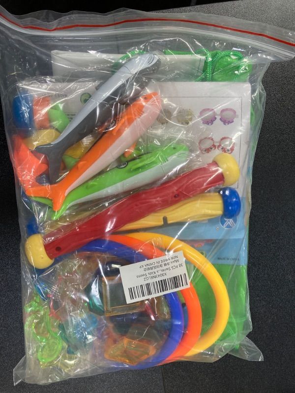 Photo 2 of 38 PCS Swimming Pool Toys with a Storage Net Bag, Including Diving Sticks, Shark Diving Rings, Underwater Treasures Fish Toys etc. Summer Fun Water Toys for Adults Kids Teens