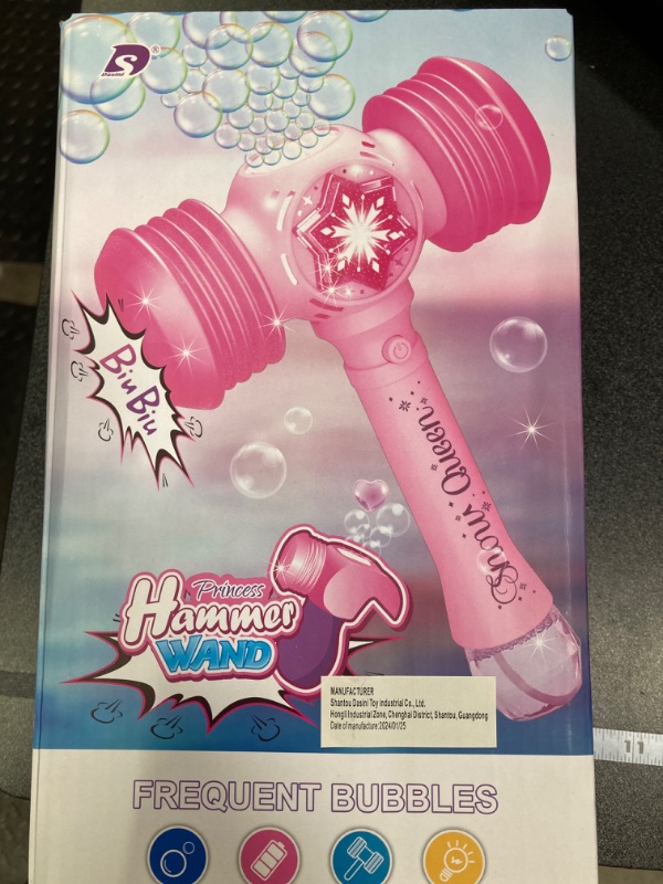 Photo 2 of Bubble Wand and Toy Hammer 2 in 1, Automatic Bubble Machine, Light Up Bubble Blower for Toddlers 3-9 Girls with Bubble Solution x 2, Concentrated Bubble Liquid x 10 and Batteries Included