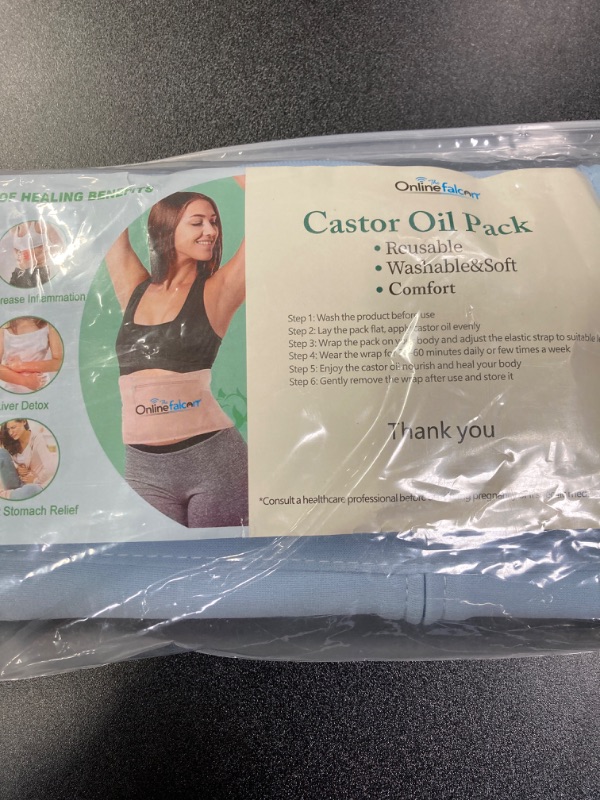 Photo 2 of Castor Oil Pack Wrap Kit, 4 Pcs Organic Cotton, Adjustable Strap for Neck, Waist, Chest, Knee, Reusable, Washable - Detox, Constipation, Inflammation (Blue) 4 Pcs Blue