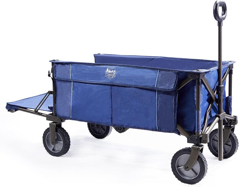 Photo 1 of TIMBER RIDGE Tailgate Collapsible Folding Wagon Cart, Heavy Duty Utility Push Pull Beach Wagon Foldable, Outdoor Grocery Cart with Side Pockets for Camping, Garden, Shopping, Holds 180 lbs, Blue
