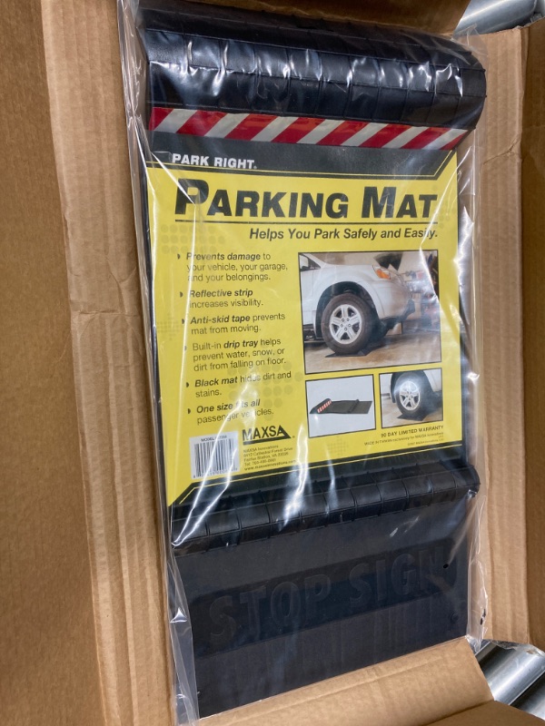 Photo 2 of Maxsa 37359-RS Park Right Perfect Parking Self Adhesive Anti-skid Parking Mat for Cars and Trucks, 21" x 11" x 2", Red with Reflective Strip 1-Pack Red Frustration-Free Packaging