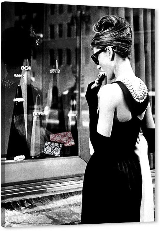 Photo 1 of Hepburn Canvas Wall Art, Vintage Audrey Poster Framed Wall Decor, Hepburn Black and White Picture Canvas Print for Women Girl Bedroom Bathroom Ready to Hang (12x18 Inches