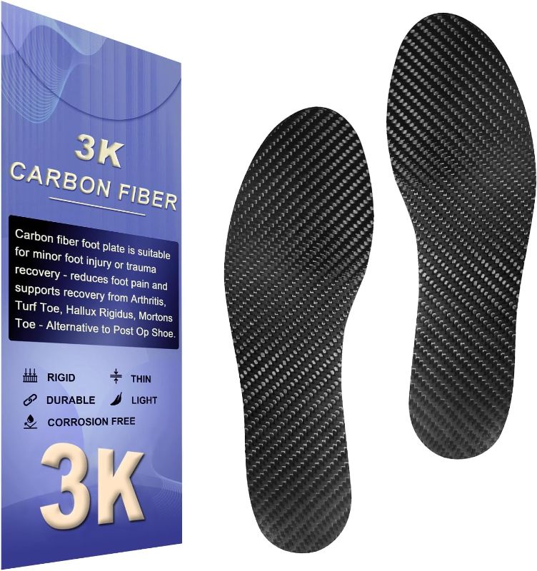 Photo 1 of Carbon Fiber Insole, 1 Pair Rigid Shoe Insert for Men & Women Recovery of Arthritis, Turf Toe, Morton's Extension, Hallux Rigidus Insole Support (11.22"-285mm-Men's 8-8.5/Women's 9-9.5)