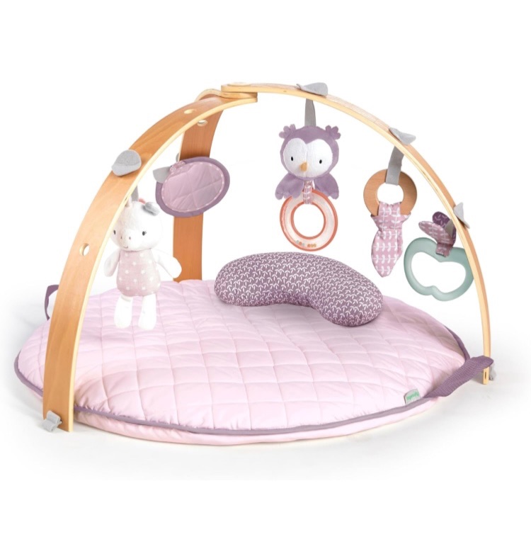 Photo 1 of Ingenuity Cozy Spot Reversible Duvet Activity Gym & Play Mat with Wooden-Toy-bar - Calla (Pink), Newborn and up