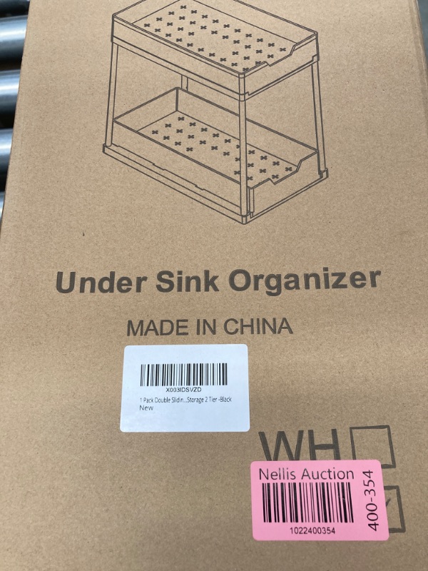 Photo 2 of 2-Tier Under Sink Organizer Storage, Double Sliding Under Cabinet Basket Organizer with 2 Pull Out Drawers & 4 Hooks, Multi-Purpose Under Shelf Organizer for Bathroom Kitchen (1 Pack) Black_1 Pack
