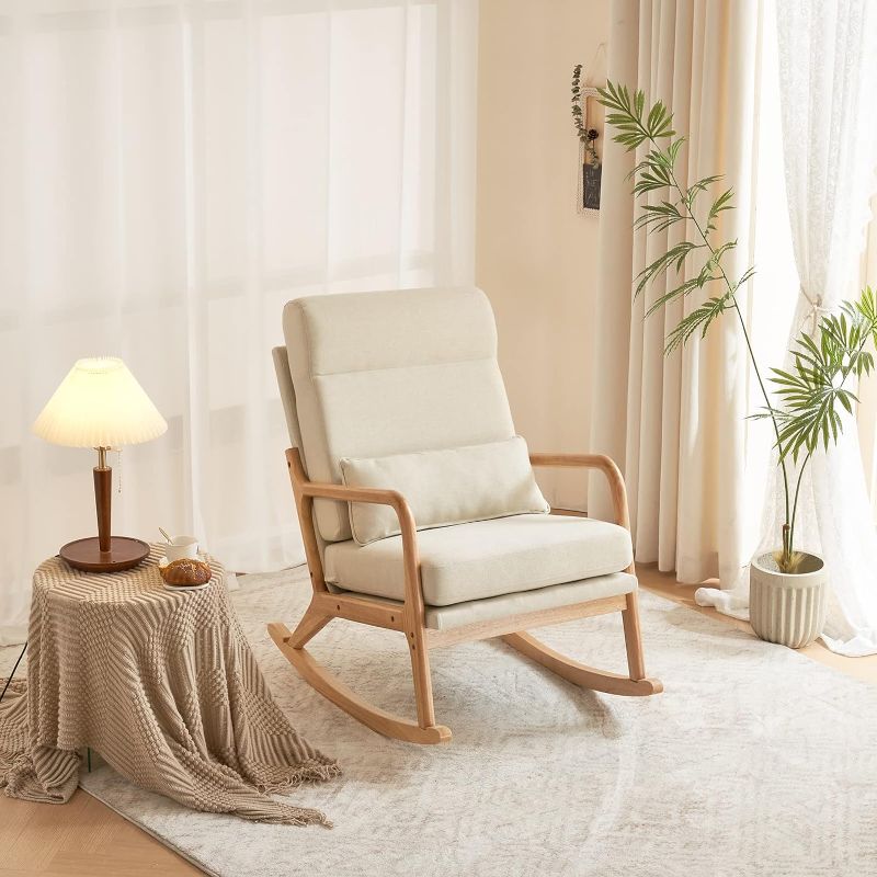 Photo 1 of 
Karl home Nursery Rocking Chair Removable Glider Rocker High Backrest Rocking Armchair Mid-Century Accent Chair with Lumber Pillow for Bedroom, Living Room,...