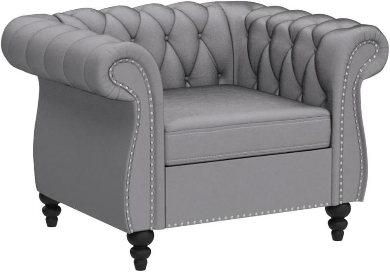 Photo 1 of ***SCREWS ARE MISALIGNED, UNABLE TO ASSEMBLE*** Accent Chair, Chesterfield Chair Modern Velvet Upholstered Chair with Tufted Back for Living Room Furniture (Grey)