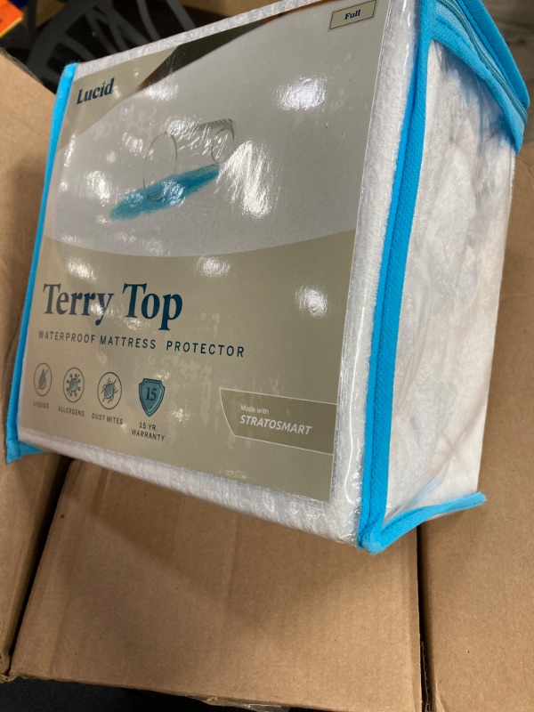 Photo 1 of LUCID Premium Hypoallergenic 100% Waterproof Mattress Protector - Universal Fit, Cotton Terry Top, Full, White Full Cotton Terry Top