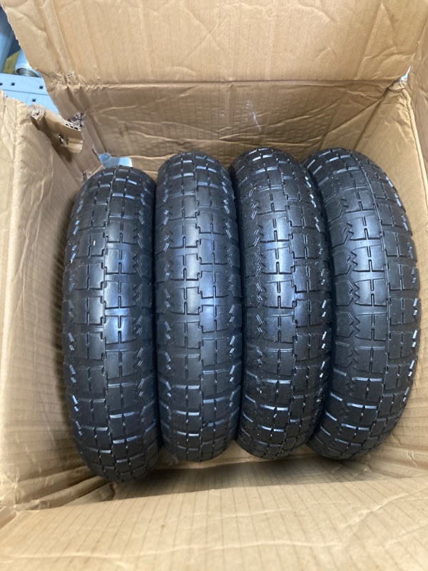 Photo 2 of (4-Pack) 13‘’ Tire for Gorilla Cart - Solid Polyurethane Flat-Free Tire and Wheel Assemblies - 3.15” Wide Tires with 5/8 Axle Borehole and 2.1” Hub 13“ Wheels -4 Pack