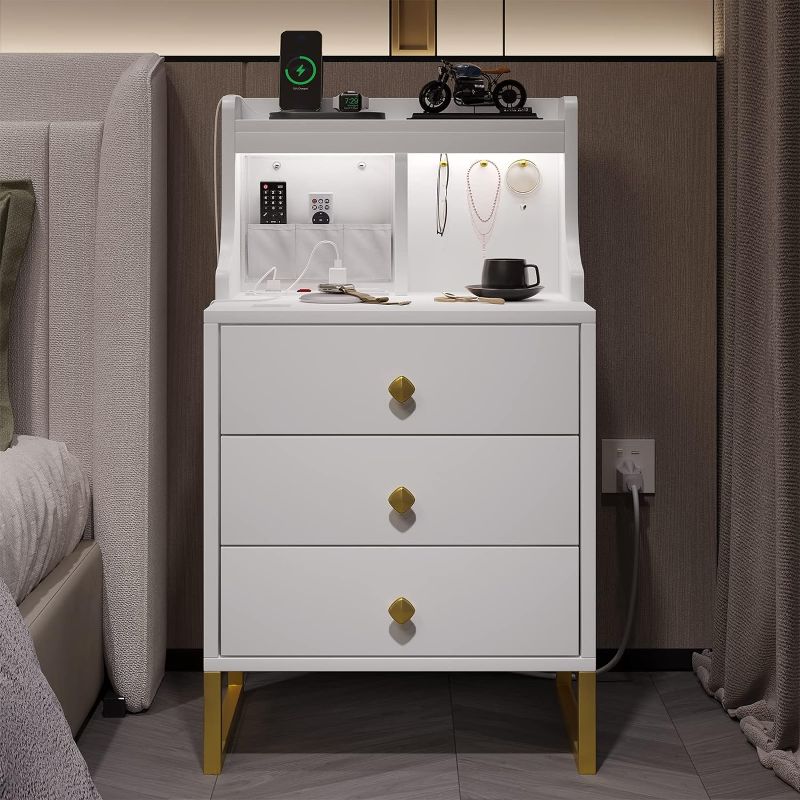 Photo 1 of 
Tiptiper LED Nightstand with Charging Station, Nightstand with Hutch and 3 Drawers, Modern Bedside Table with LED Sensor Light, USB Ports and Outlets, End...