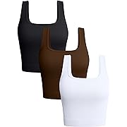 Photo 1 of OQQ Women's 3 Piece Tank Tops Ribbed Seamless Workout Exercise Shirts Yoga Crop Tops