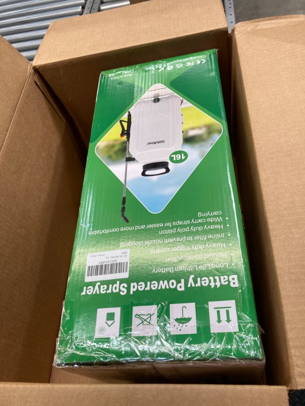 Photo 1 of Battery Powered Backpack Sprayer 4 Gallon, Powerful Electric Garden Sprayer with 12V Rechargeable Battery, Telescopic Wand with Trigger-Lock and 4 Mist Nozzles (Charger Included)