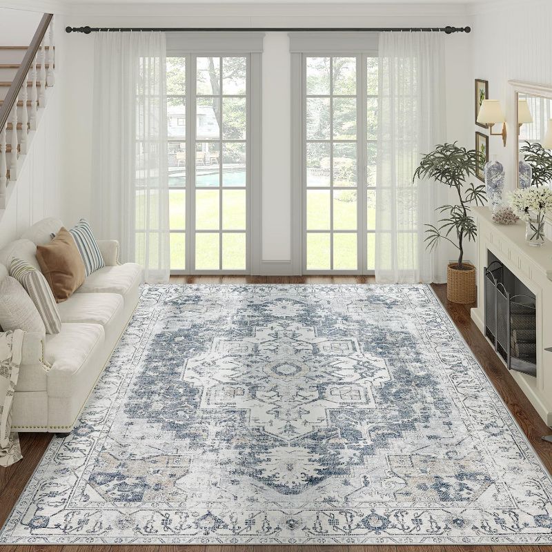 Photo 1 of 
jinchan Area Rug 8x10 Washable Rug Vintage Rug Indoor Floor Cover Grey Multi Print Distressed Carpet Gray Thin Rug Chenille Mat Accent Rug Lightweight...