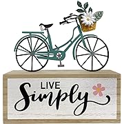 Photo 1 of Spring Block Bicycle Live Simple Decoration for Home Wooden Farmhouse Metal Signs Rustic Vintage Decorations for Table House Kitchen Living Room Indoor Outdoor Country Art 10”x 5"