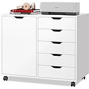 Photo 1 of DEVAISE 5-Drawer Wood Dresser Chest with Door, Mobile Storage Ca…