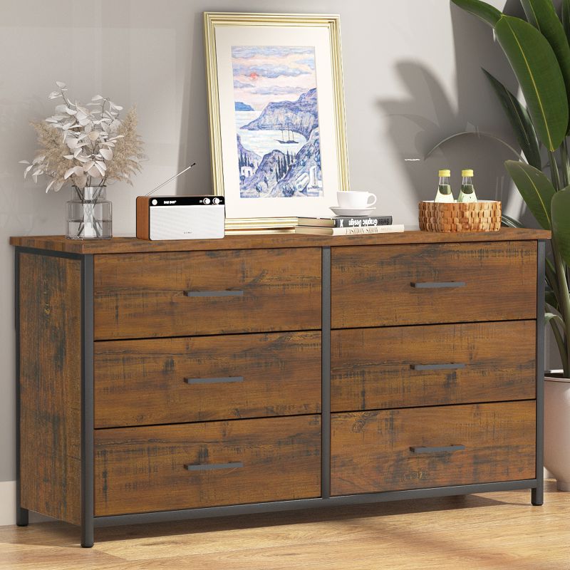 Photo 1 of IKENO 6 Drawer Double Dresser, Industrial Wood Dresser for Bedroom, Sturdy Steel Frame