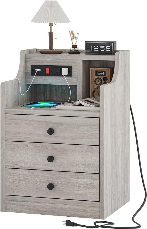 Photo 1 of 
Huuger Nightstand with Charging Station, Side Table with Fabric Drawers, End Table with Open Shelf, Bedside Table with USB Ports and Outlets, Night Stand...