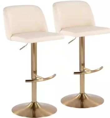 Photo 1 of 
Lumisource
Toriano 33 in. Cream Faux Leather and Gold Metal Adjustable Bar Stool with Rounded T Footrest (Set of 2)