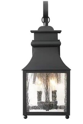 Photo 1 of 
Home Decorators Collection
Rainbrook 18 in. 2-Light Matte Black Outdoor Wall Light Fixture Sconce with Seeded Glass