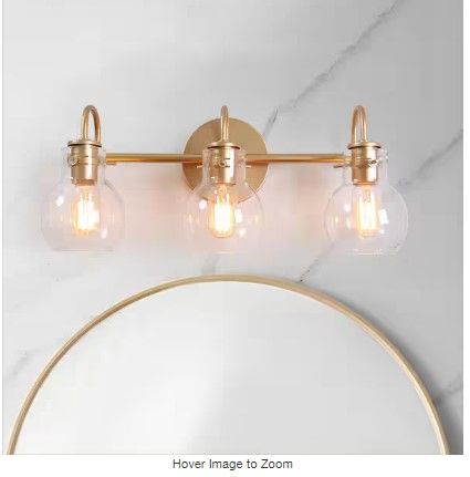 Photo 1 of 
Stockton Modern 3-Light Gold Bathroom Vanity Light Powder Room Wall Sconce with Clear Globe Glass Shades