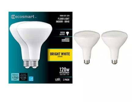 Photo 1 of EcoSmart
120-Watt Equivalent BR40 Flood Energy Star Dimmable CEC LED Light Bulb Bright White (2-Pack)