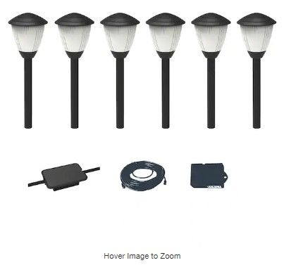 Photo 1 of ***MISSING ONE*** Hampton Bay Lamar Park 10-Watt Equivalent Low Voltage Black Integrated LED Outdoor Path Lights with Easy Clip Connectors (6-Pack)
