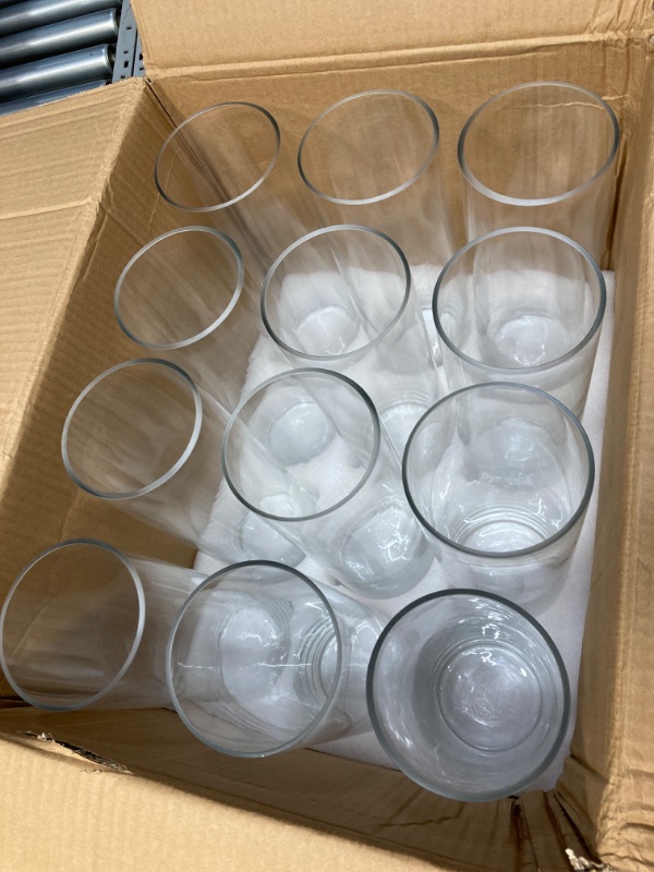 Photo 2 of 12 Pack Glass Cylinder Vases Set Clear Flower Vase Tall Floating Candle Holders Bulk for Centerpiece Table Home Wedding Decorations Dinners, 4x10 Inch 4 X 10 Inch