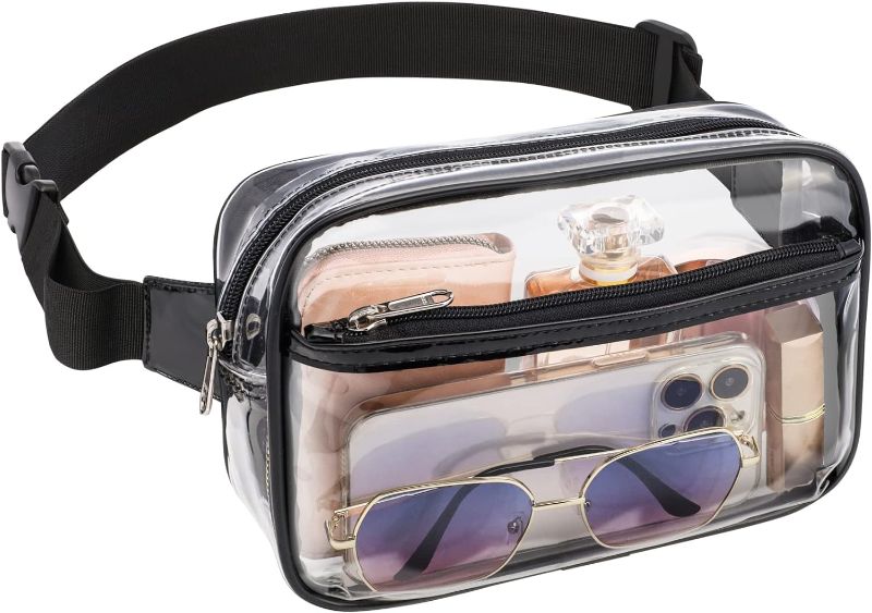 Photo 1 of  Clear Belt Bag - Clear Fanny Pack Stadium Approved for Women Large Transparent Waist Bag for Sports Events, Concerts, Festivals, Black