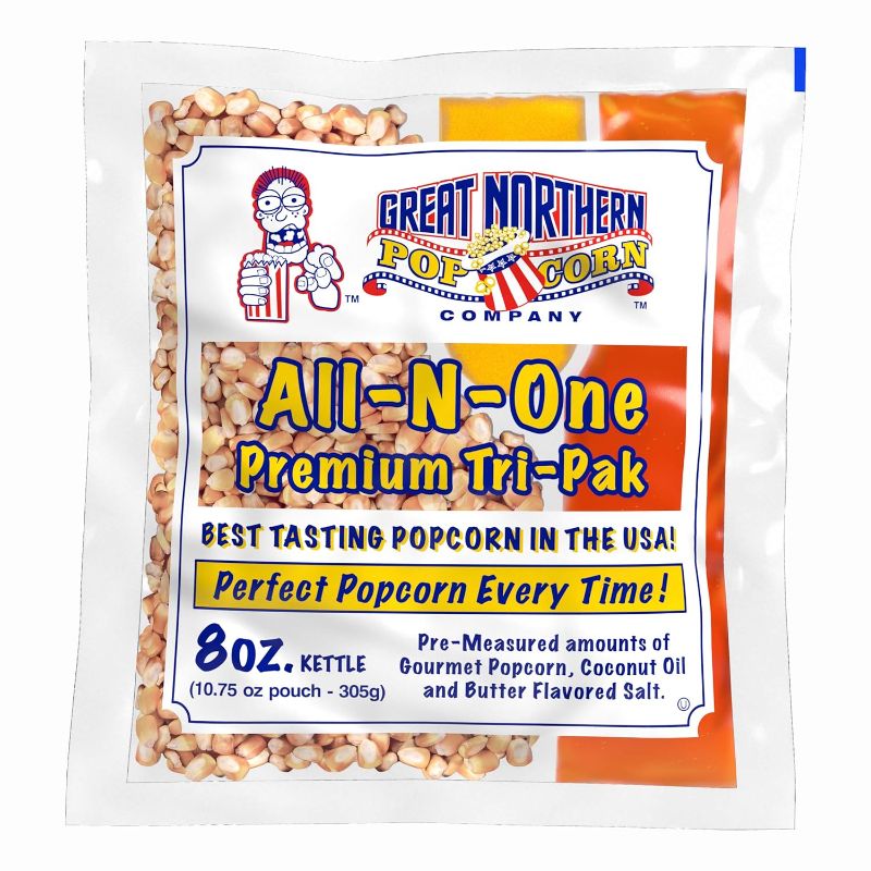 Photo 1 of Movie Theater Style 12-Count Popcorn Packs - Pre-Measured 8-Ounce All-in-One Kernel, Salt, Oil Packets for Popping Machines by Great Northern Popcorn