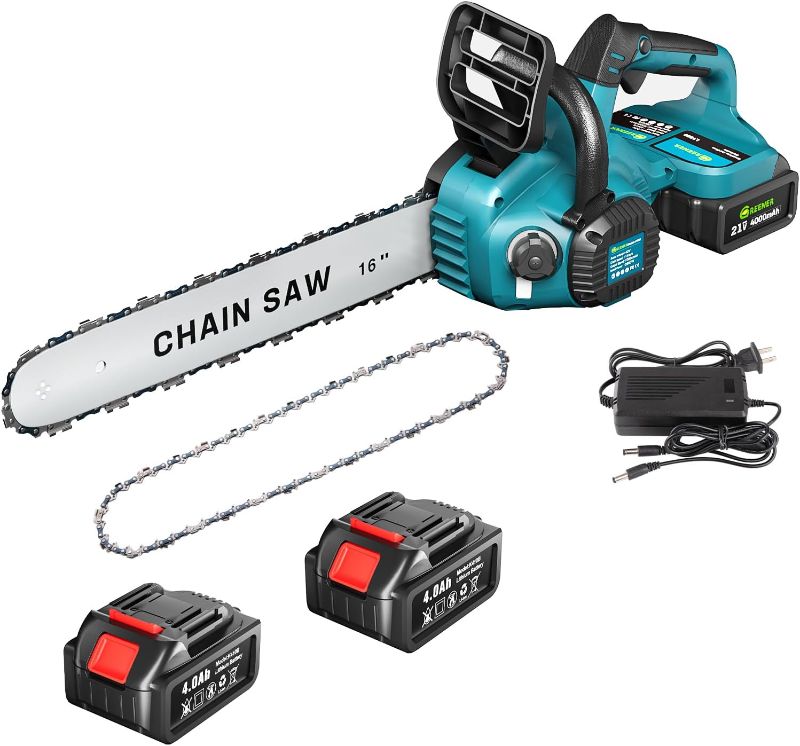 Photo 1 of GREENER 40V 16" Brushless Cordless Chainsaw Kit-46FT/S Chain Speed, 7200RPM Brushless Motor, 2x4.0Ah Batteries, Tool-less Tension & Auto-Lubrication, For Tree Felling, Limbing, and Pruning (Blue)
***Missing batteries and charger***