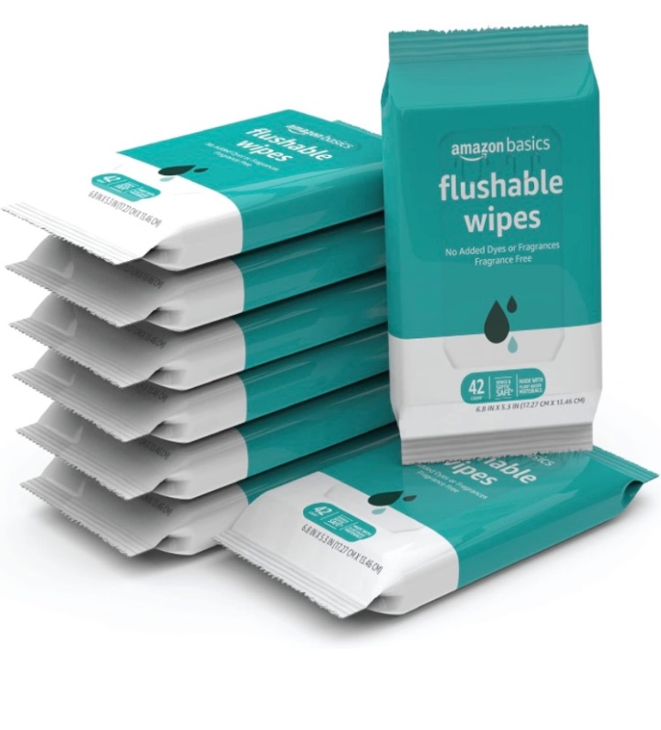 Photo 1 of Amazon Basics Flushable Adult Toilet Wipes, Fragrance Free, 336 Count (8 Packs of 42) (Previously Solimo)