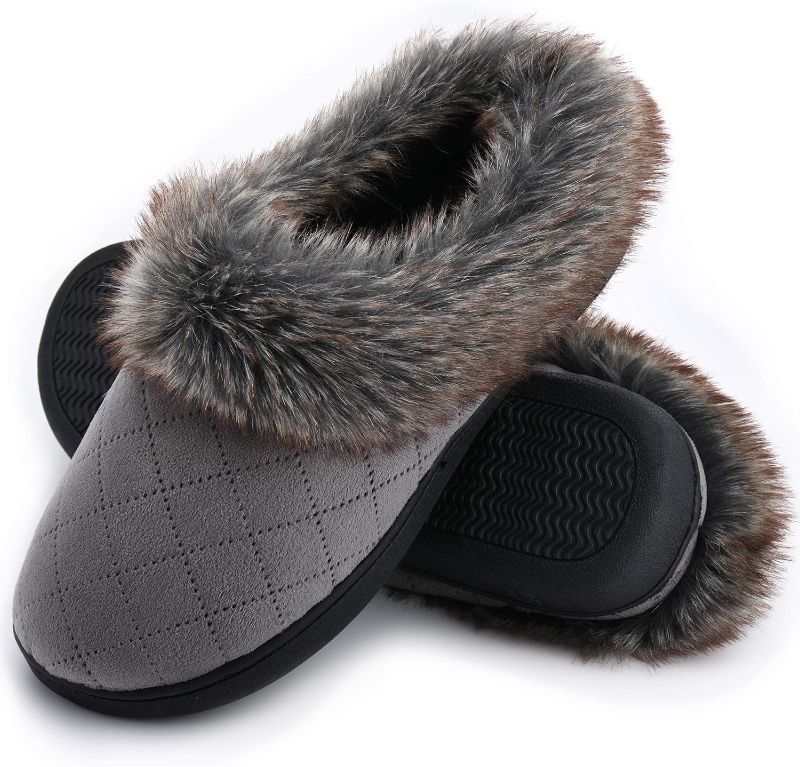 Photo 1 of DL Memory Foam Winter House Slippers for Women With Fur Collar, Cozy Womens Soft Warm Closed Indoor Slippers Non-Slip, Comfy Woman Houseshoes Home Slipper Black Grey Burgundy Navy