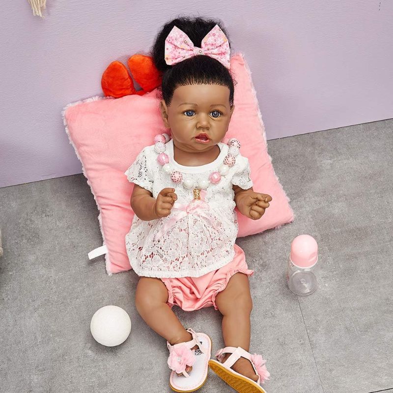 Photo 1 of UCanaan Lifelike Reborn Baby Doll with Soft Weighted Body, African American Real Life Girl Dolls,Handmade Newborn 22 Inch Baby Dolls, Best Gitfs for Girls Christmas Birthday