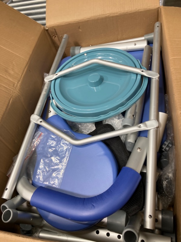 Photo 1 of ELENKER Heavy Duty Raised Toilet Seat with Armrests and Padded Seat, Elevated Toilet Seat Riser, Medical Bedside Commode Chair for Elderly and Disabled, Blue