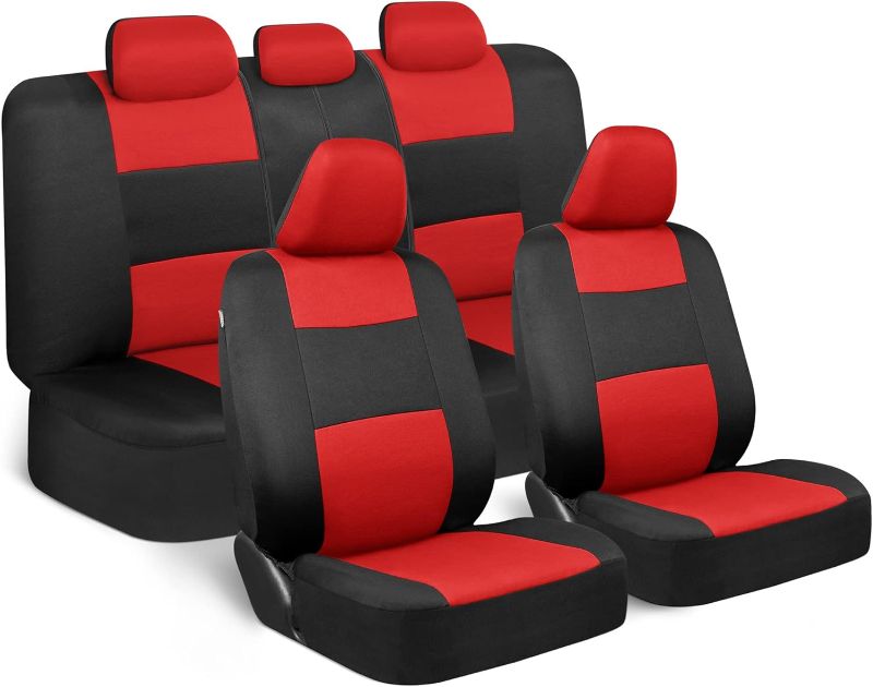 Photo 1 of BDK PolyPro Car Seat Covers Full Set in Red on Black – Front and Rear Split Bench Seat Covers for Cars, Easy to Install Car Seat Cover Set, Car Accessories for Auto Trucks Van SUV