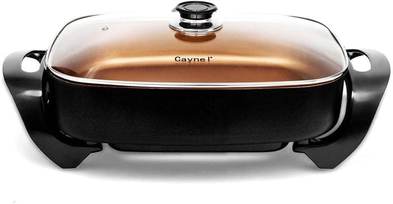 Photo 1 of ***MISSING ACCESSORIES*** Caynel Professional Non-stick Copper Electric Skillet Jumbo, Deep Dish with Tempered Glass Vented Lid, Upgrade Thermostat, 16”x 12”x 3.15”- 8 quart