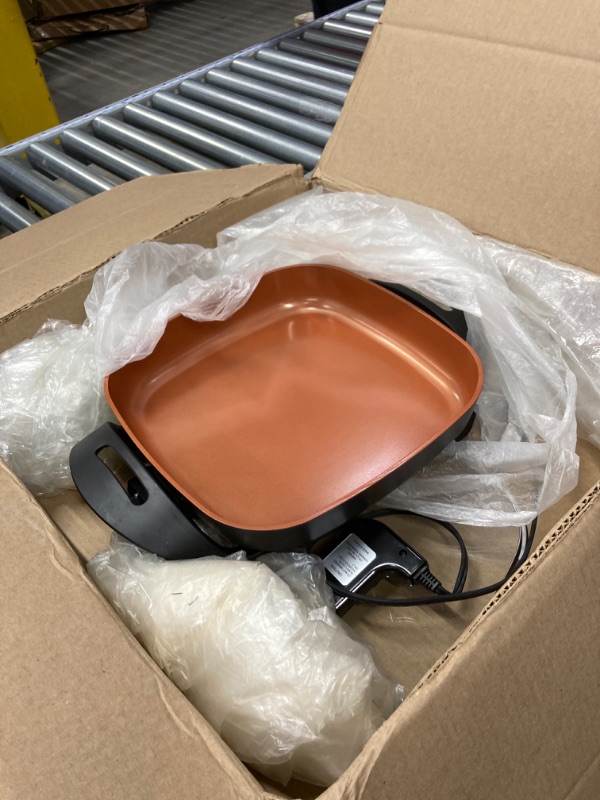 Photo 1 of ***MISSING ACCESSORIES*** Caynel Professional Non-stick Copper Electric Skillet Jumbo, Deep Dish with Tempered Glass Vented Lid, Upgrade Thermostat, 16”x 12”x 3.15”- 8 quart